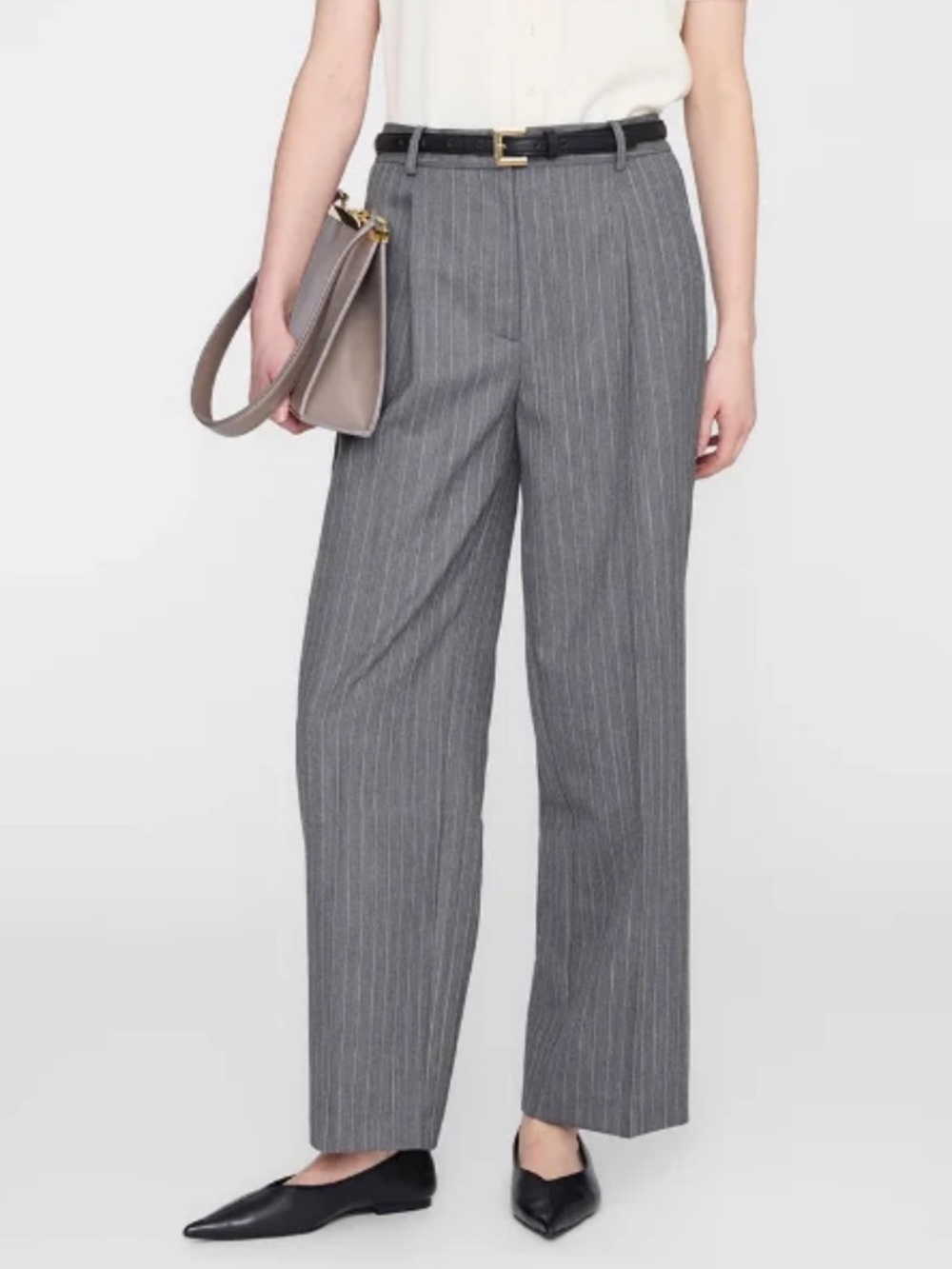 Anine Bing Trent Cropped Trouser in Light Grey NWT